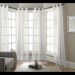New-4-Piece Window Sheer Pompom Curtain Panel Set